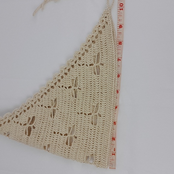 Cream Dragonfly Filet Crocheted Head Bandana Kerchief Tie Back - Picture 7 of 8